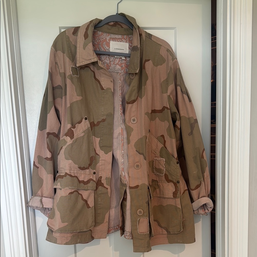 Anthropologie Brown Tan Utility Jacket with Collared Neckline